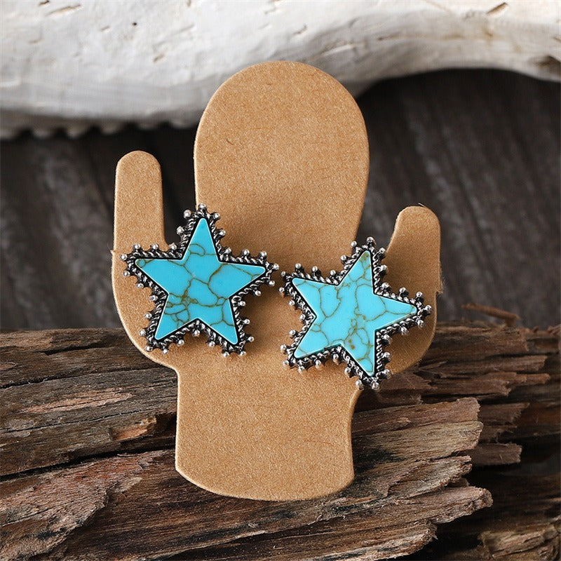 Wholesale Retro Fashion Western Turquoise Five-pointed Star Creative Versatile Earrings